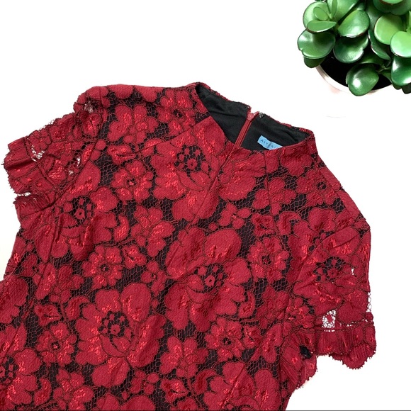 ANTONIO MELANI Dresses & Skirts - Antonio Melani Red Floral Lace Mini Dress
